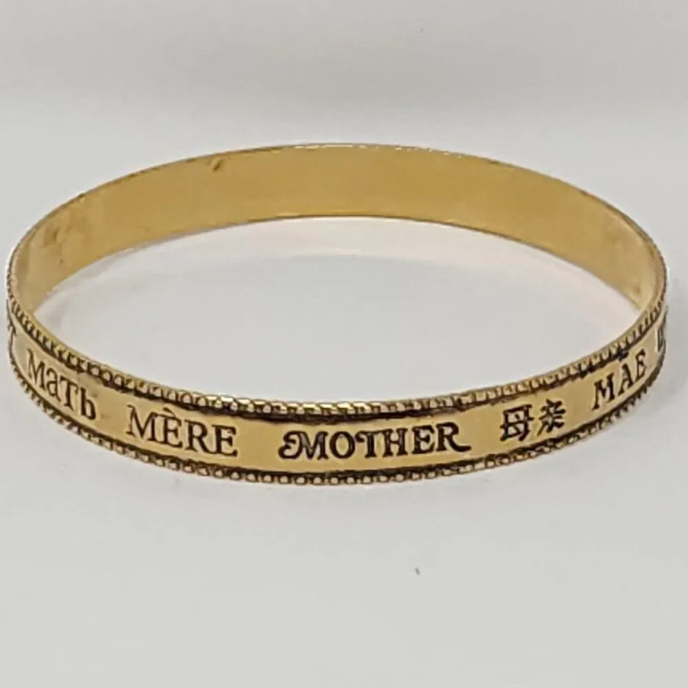 Gold Tone Mother Multilingual Bangle Bracelet Womens Family Love Jewelry Gift
